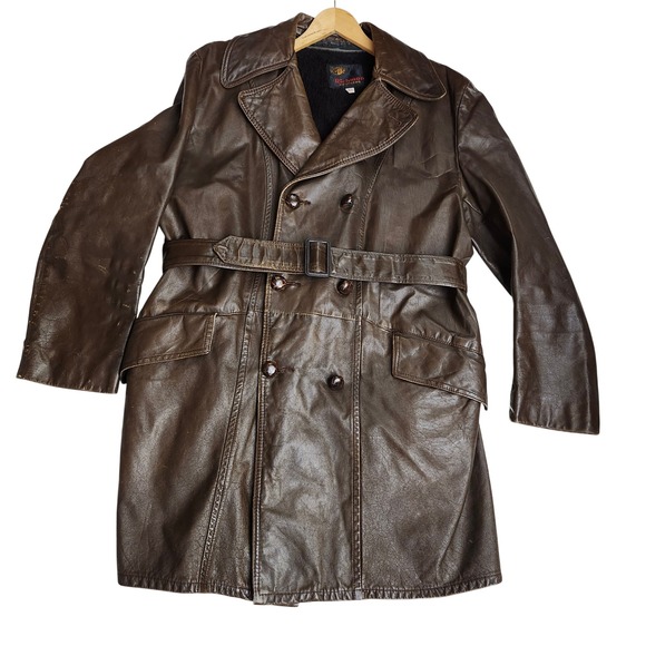 Richman Brothers Other - Vtg Richmand Brothers Double Breasted Belted Leather 70's Trench Coat Mens 42